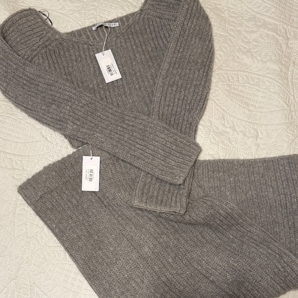 Endless Rose Heather Gray V-Neck Sweater and Skirt Set